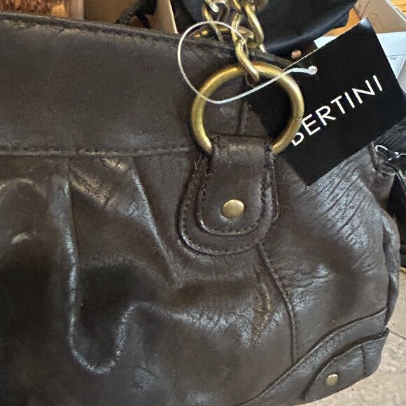 Bertini Brown Leather East West Bag Purse‎ NWT Gold Chain Italy Slouchy Designer - Picture 4 of 8